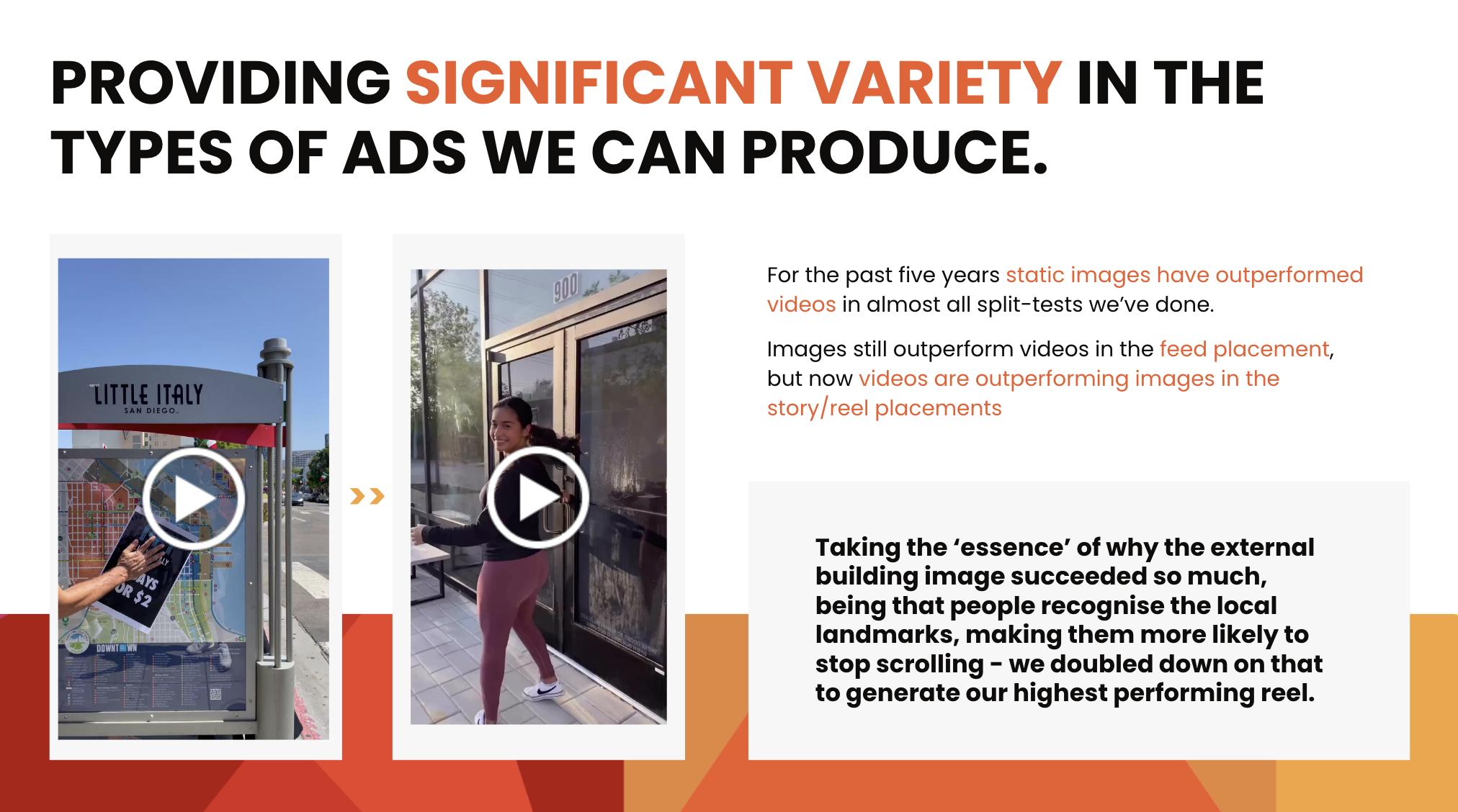 Screenshot showing an example slide from the playbook about ad creative variety